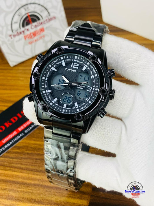TOKDIS Dual Display Stainless Steel Men’s Analog Digital Sports Watch