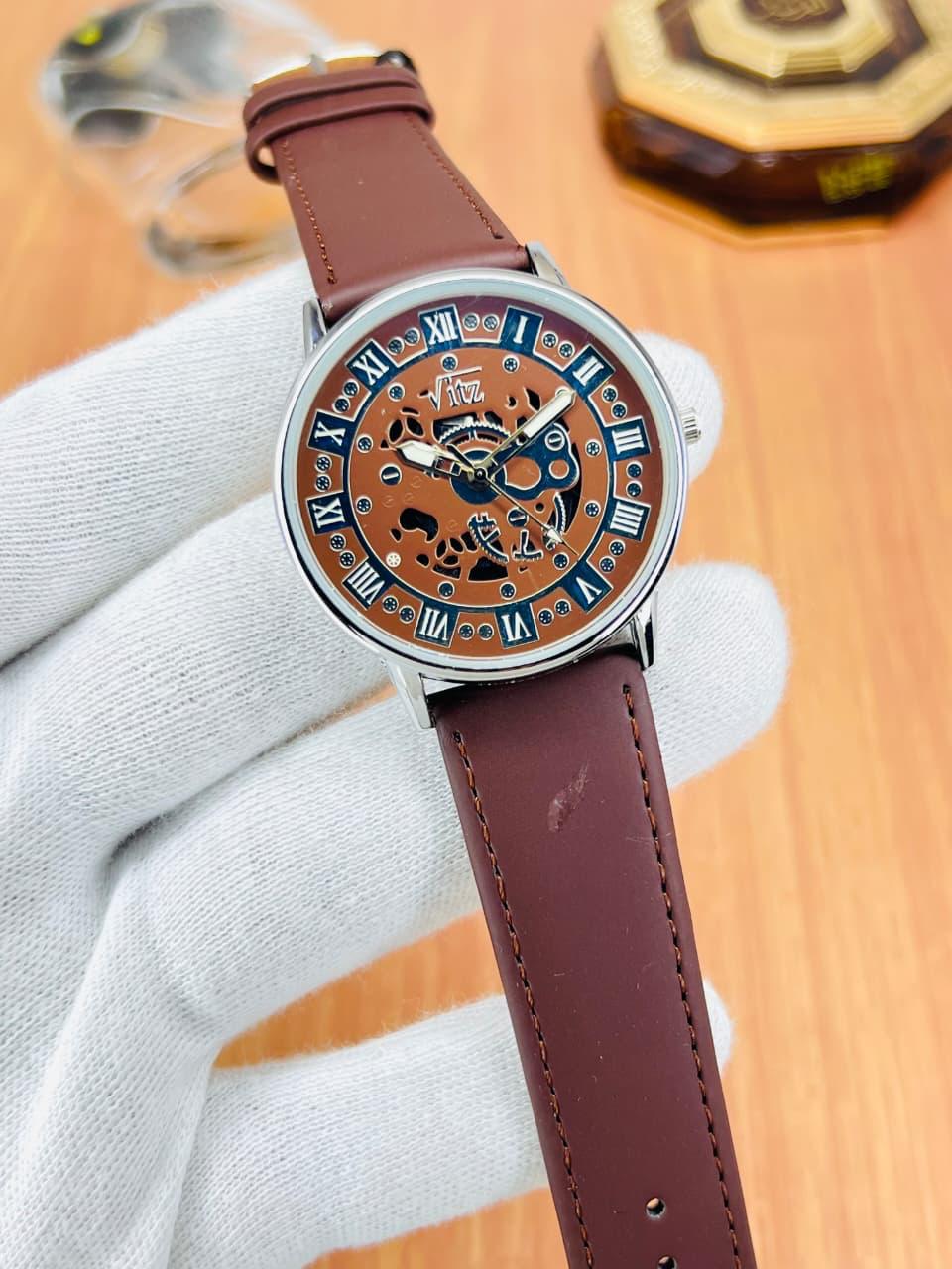 SS Collections Skeleton Dial Analog Men’s Watch  Roman Numeral Designer Timepiece with Premium Leather Strap