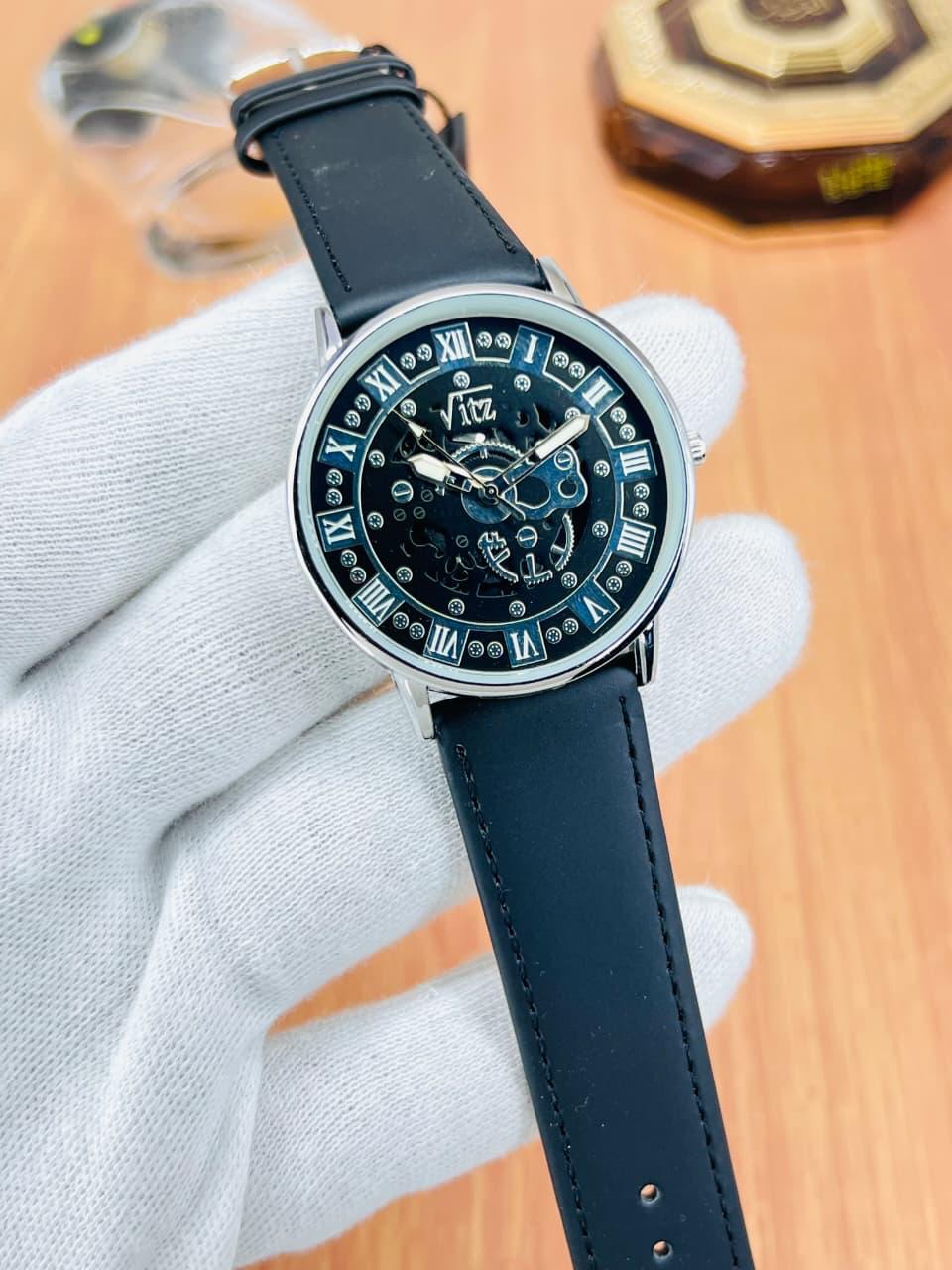 SS Collections Skeleton Dial Analog Men’s Watch  Roman Numeral Designer Timepiece with Premium Leather Strap