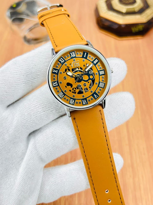 SS Collections Skeleton Dial Analog Men’s Watch  Roman Numeral Designer Timepiece with Premium Leather Strap